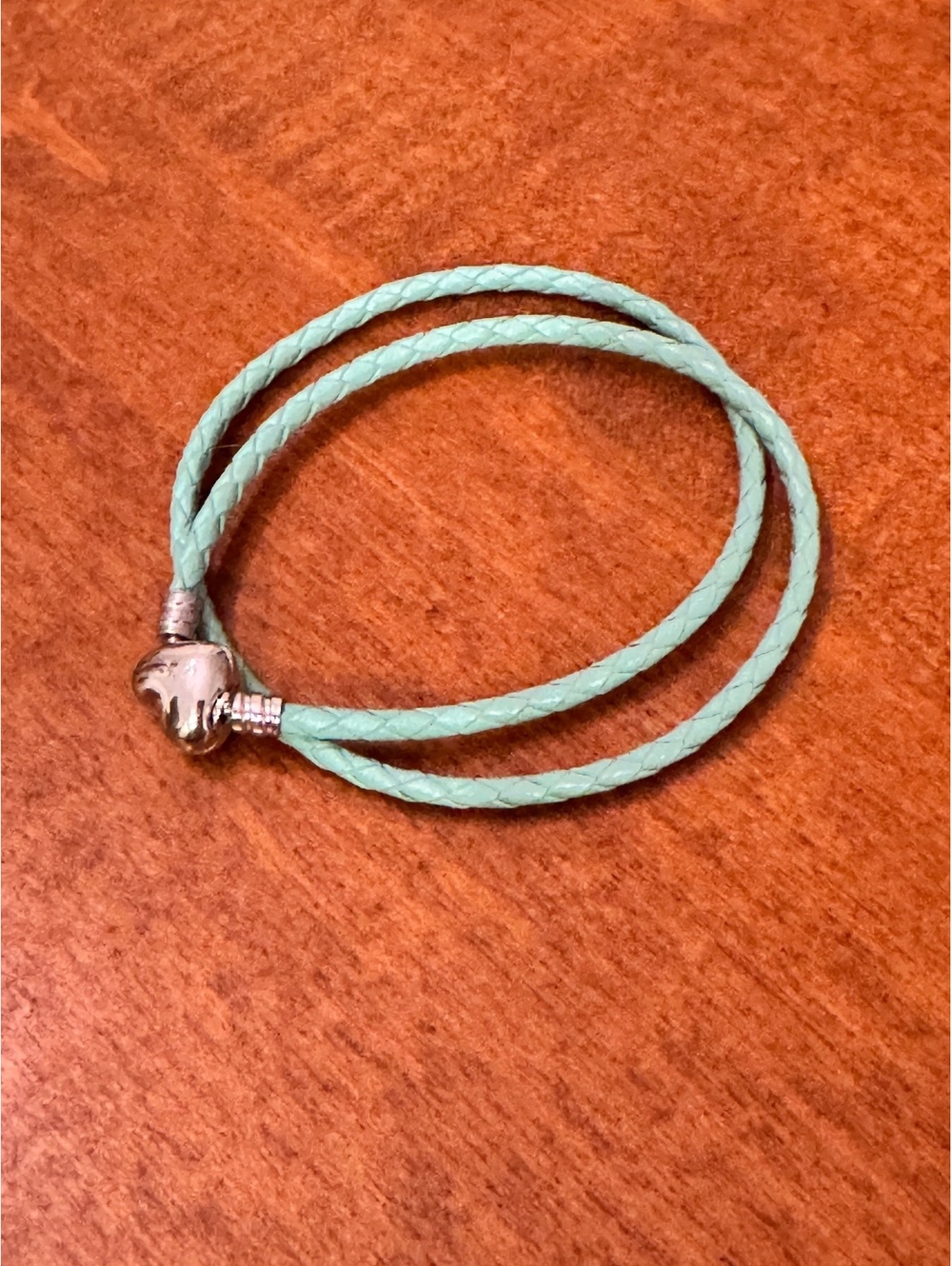 Double Wrap Light Blue Braided Leather Bracelet with Silver Clasp 633